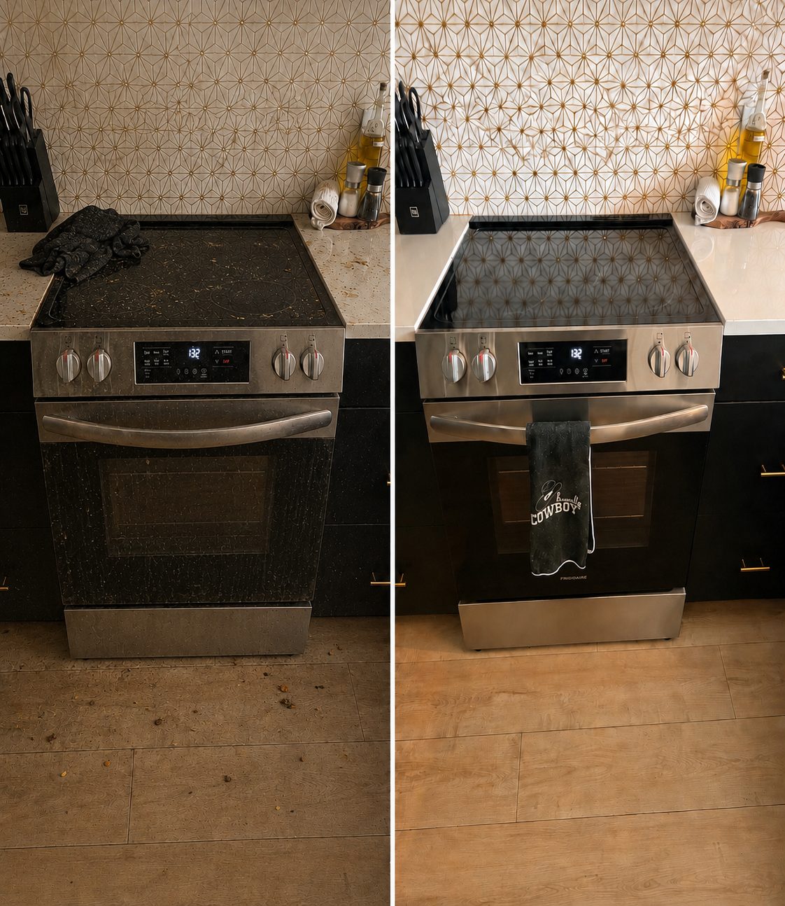 Kitchen before and after Klinner cleaning